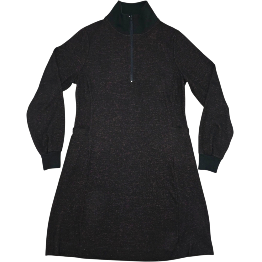 CAbi Black and Burgundy Cuddle Sweater Dress Size Small 4215 Pockets Fall Winter